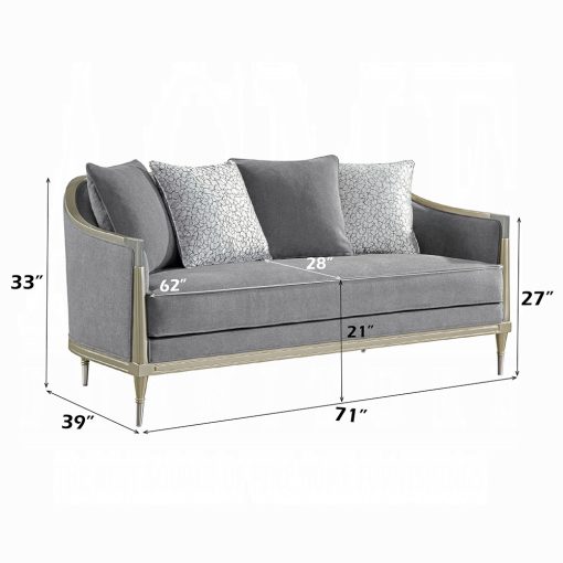 Acme Fernando Gray Chenille & Champagne Loveseat with 4 Pillows - Image 6