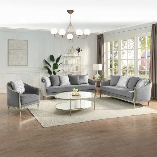 Acme Fernando Gray Chenille & Champagne Loveseat with 4 Pillows - Image 7