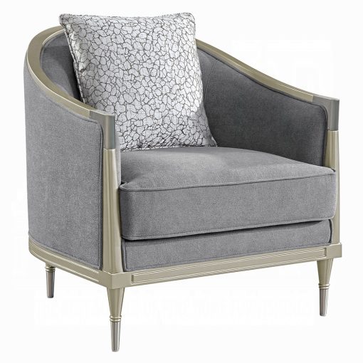 Acme Fernando Gray Chenille & Champagne Chair with Pillow - Image 2