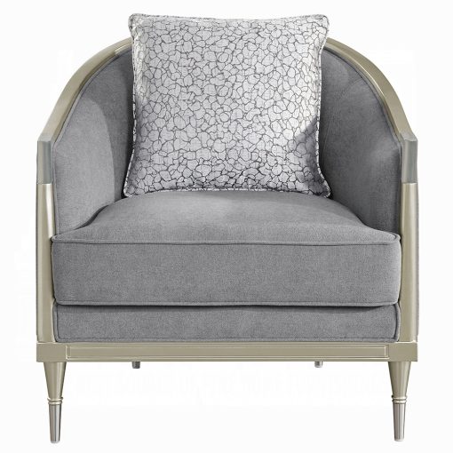 Acme Fernando Gray Chenille & Champagne Chair with Pillow - Image 3