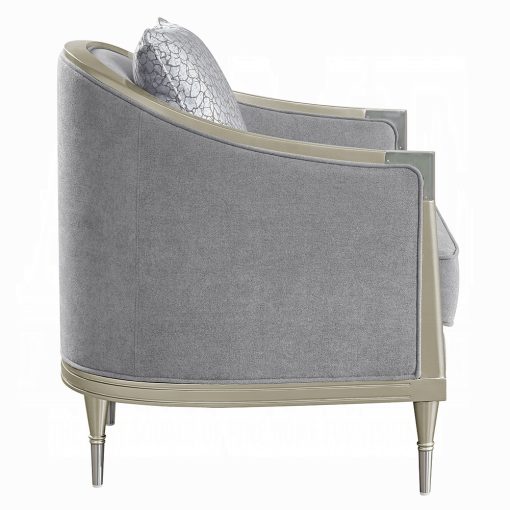 Acme Fernando Gray Chenille & Champagne Chair with Pillow - Image 4