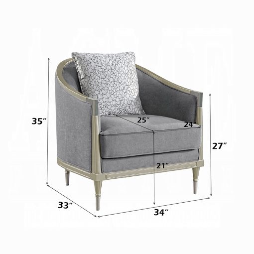Acme Fernando Gray Chenille & Champagne Chair with Pillow - Image 7