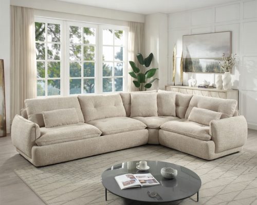 Acme Jonina Beige Chenille Sectional Sofa w/4 Pillows
