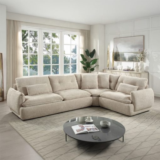 Acme Jonina Beige Chenille Sectional Sofa w/4 Pillows