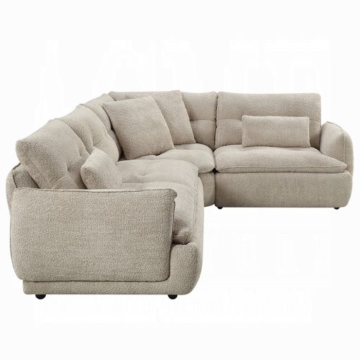 Acme Jonina Beige Chenille Sectional Sofa w/4 Pillows - Image 4