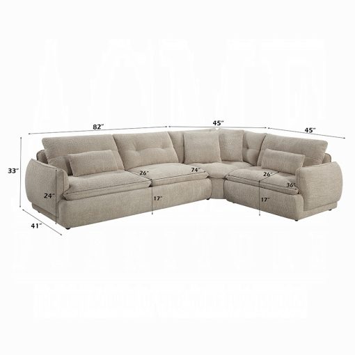 Acme Jonina Beige Chenille Sectional Sofa w/4 Pillows - Image 7