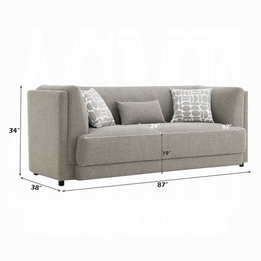 Acme Glenda Gray Chenille Sofa with 3 Pillows - Image 8