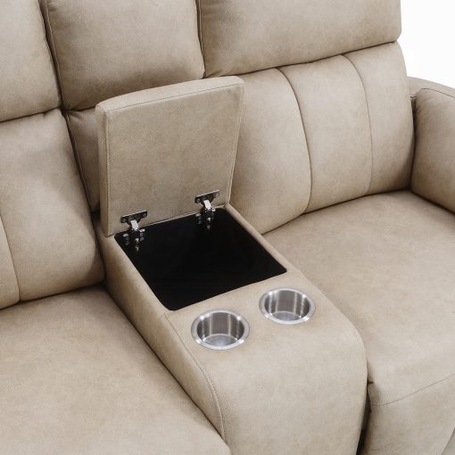 Acme Elison Dark Beige Polish Microfiber Motion Loveseat with Console - Image 6