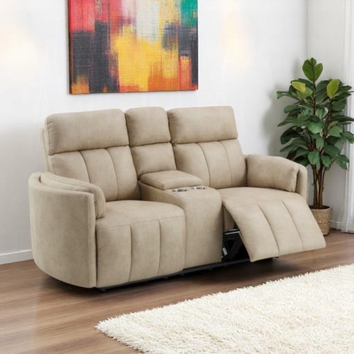 Acme Elison Dark Beige Polish Microfiber Motion Loveseat with Console