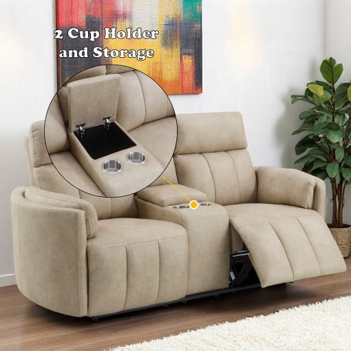 Acme Elison Dark Beige Polish Microfiber Motion Loveseat with Console - Image 10