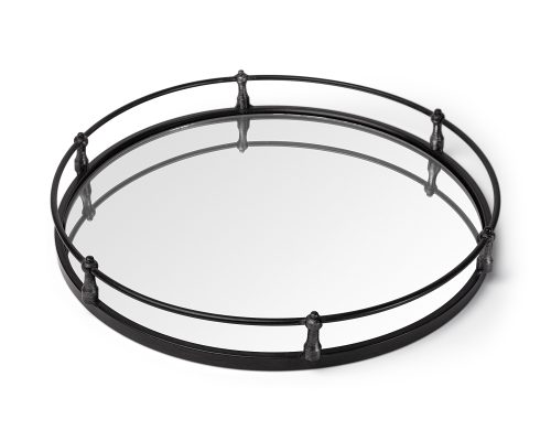 Alternative view of Mercana Kimbel 24L x 24W Black Metal Mirrored Base Round Tray