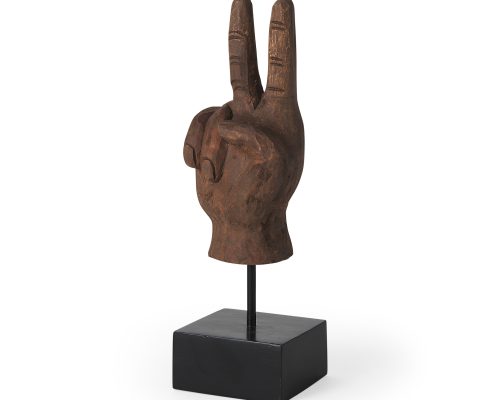 Mercana Pacem 4L x 4W Natural Wooden Carved Peace Sign Hand - Image 2