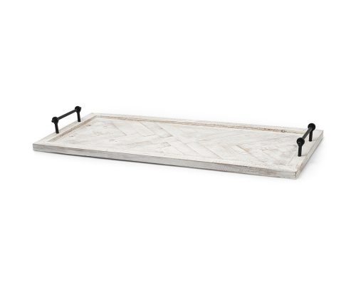 Alternative view of Mercana Alfred 35L x 16W Natural Wooden Herringbone Rectangular Tray