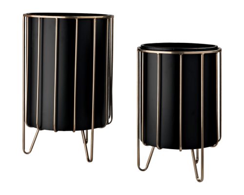 Alternative view of Mercana Pianta 13 x 21 Set of Two Black Metal Insert Brass Frame Plant Stands