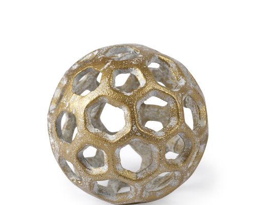 Alternative view of Mercana Moyer I (Small) 3L x 3W Gold Metal Hollow Decorative Orb