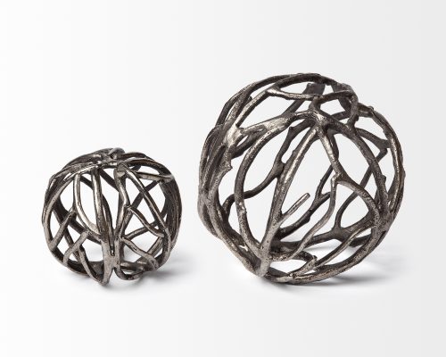 Mercana Sphaira II Large 7L x 7W Silver Cast Aluminum Decorative Tree Branch Orb - Image 4