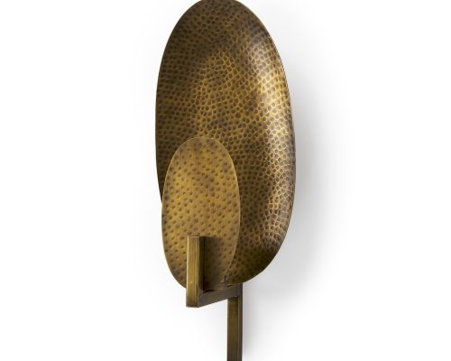 Alternative view of Mercana Clarence 7.0L x 5.3W x 17.0H Metal Hammered Gold Round Wall Sconce