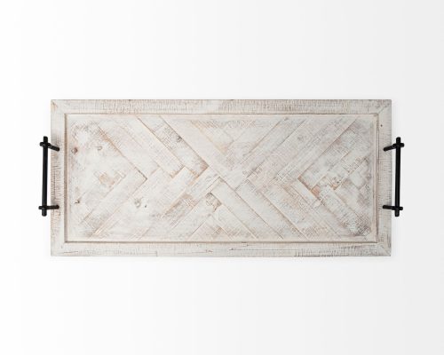 Mercana Alfred 35L x 16W Natural Wooden Herringbone Rectangular Tray - Image 6