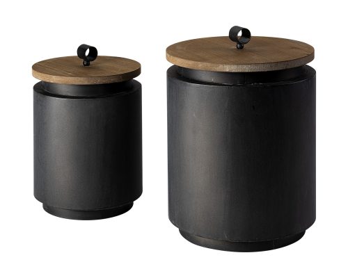 Mercana Cyril (Set of 2) Gray Metal W/ Brown Wood Lids Jars - Image 2