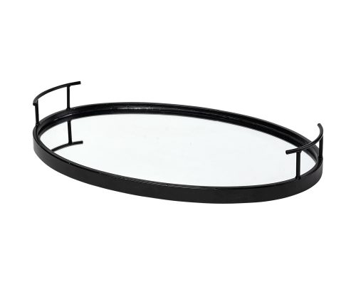 Mercana Ansel 20L x 14W Black Metal Mirrored Bottom Oval Serving Tray - Image 2