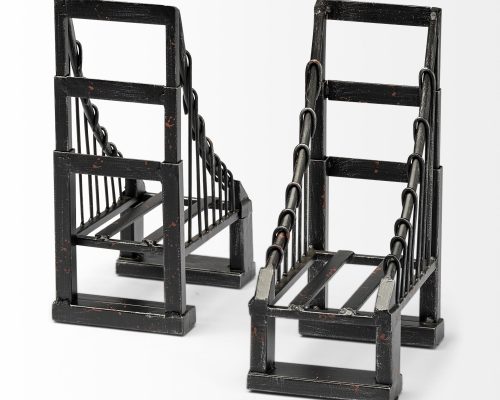 Mercana Suspension Set of 2 19L x 4W Brown Wrought Iron Suspension Bridge Bookends - Image 7