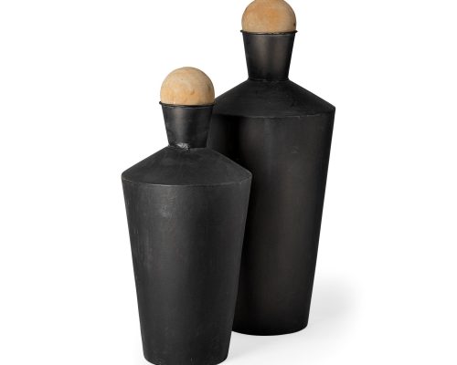 Mercana Asher Set of Two Black Metal Urns - Image 2