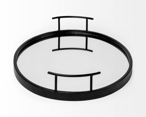 Mercana Ansel 20L x 14W Black Metal Mirrored Bottom Oval Serving Tray - Image 7