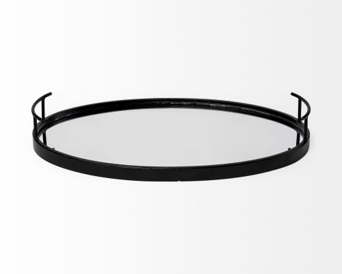Mercana Ansel 20L x 14W Black Metal Mirrored Bottom Oval Serving Tray - Image 6