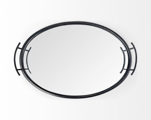 Mercana Ansel 20L x 14W Black Metal Mirrored Bottom Oval Serving Tray - Image 8