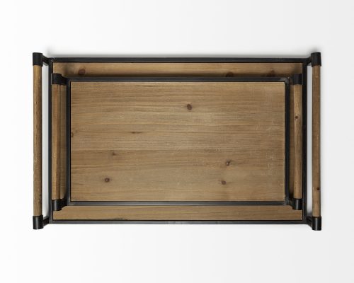 Mercana Benson Set of 2 Brown Wood Black Metal Trays - Image 5