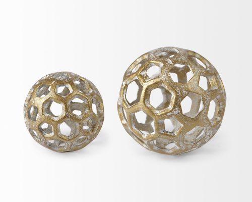 Mercana Moyer I (Small) 3L x 3W Gold Metal Hollow Decorative Orb - Image 4