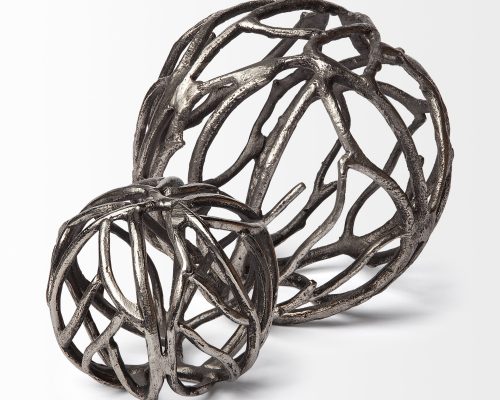 Mercana Sphaira II Large 7L x 7W Silver Cast Aluminum Decorative Tree Branch Orb - Image 5