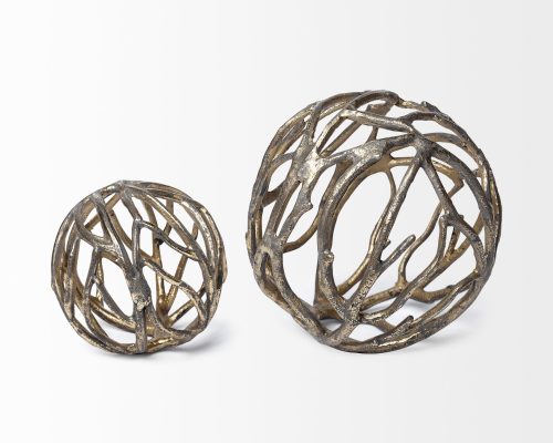 Mercana Sphaira Noir I Small 5L x 5W Gold Cast Aluminum Decorative Tree Branch Orb - Image 4