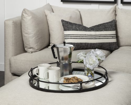 Mercana Kimbel 24L x 24W Black Metal Mirrored Base Round Tray - Image 3