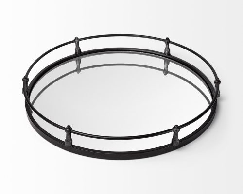 Mercana Kimbel 24L x 24W Black Metal Mirrored Base Round Tray - Image 5