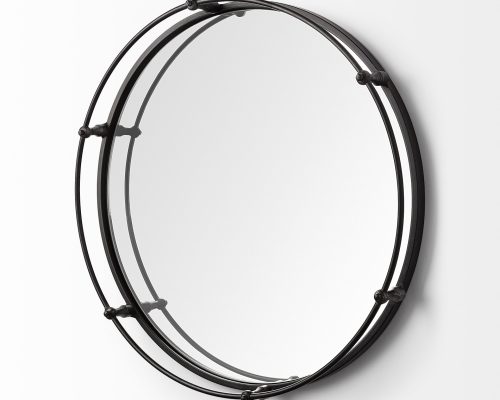 Mercana Kimbel 24L x 24W Black Metal Mirrored Base Round Tray - Image 8