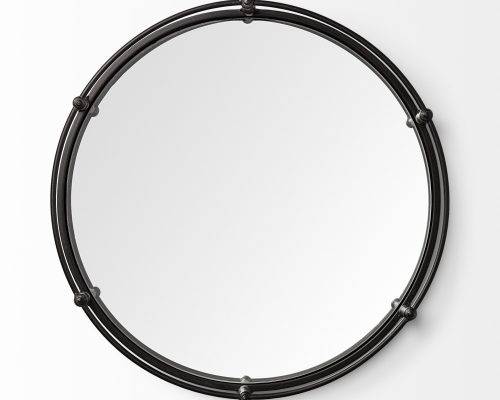 Mercana Kimbel 24L x 24W Black Metal Mirrored Base Round Tray - Image 9