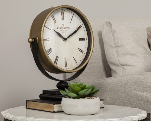 Mercana Houston Gold Metal Half Moon Base Table Clock - Image 3