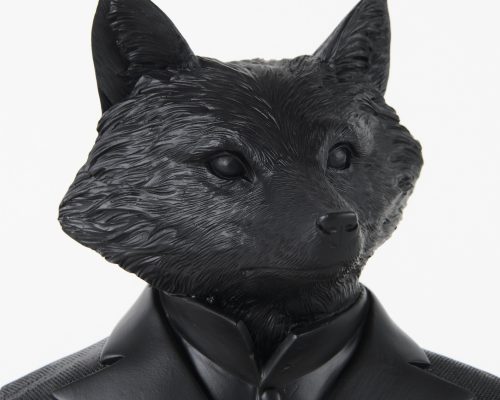 Mercana Murray 6.0L x 4.5W x 13.0H Black Painted Resin Fox in a Suit Bust - Image 6