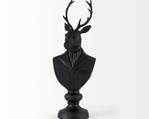 Mercana Mozart 8.2L x 6.0W x 22.5H Black Painted Resin Deer Bust - Image 4