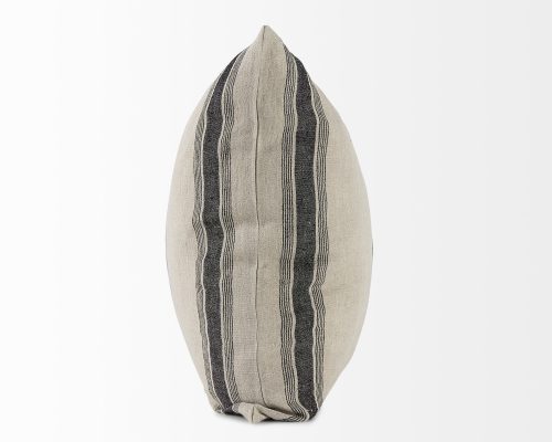 Mercana Hattie 20L x 20W Beige and Black Fabric Striped Decorative Pillow Cover - Image 7