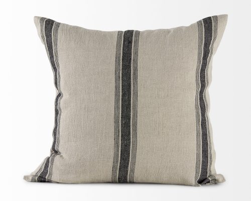 Mercana Hattie 20L x 20W Beige and Black Fabric Striped Decorative Pillow Cover - Image 8