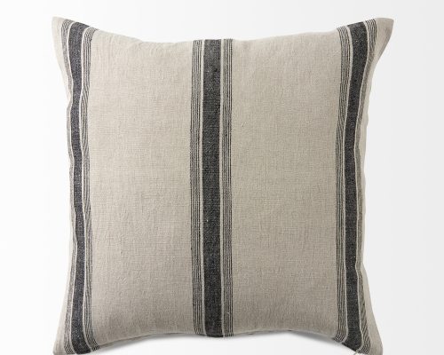 Mercana Hattie 20L x 20W Beige and Black Fabric Striped Decorative Pillow Cover - Image 9