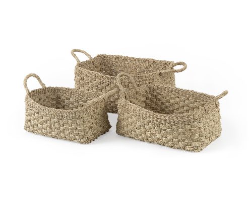 Alternative view of Mercana Emra (Set of 3) Light Brown Seagrass Rectangular Basket W/ Handles