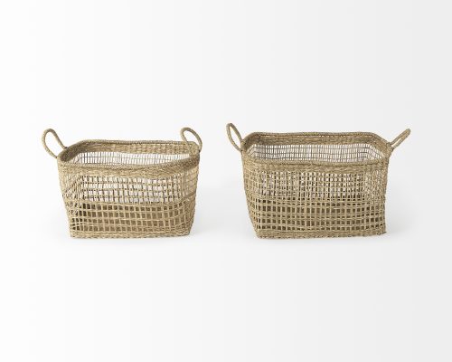 Mercana Bellisa 18.5L x 14.6W x 11.0H (Set of 2) Medium Brown Seagrass Rectangular Basket W/ Handles - Image 3