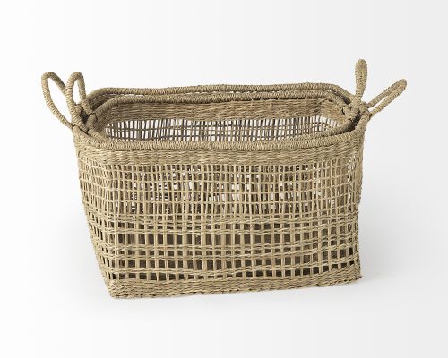Mercana Bellisa 18.5L x 14.6W x 11.0H (Set of 2) Medium Brown Seagrass Rectangular Basket W/ Handles - Image 5