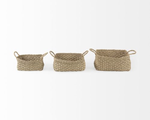 Mercana Emra (Set of 3) Light Brown Seagrass Rectangular Basket W/ Handles - Image 3