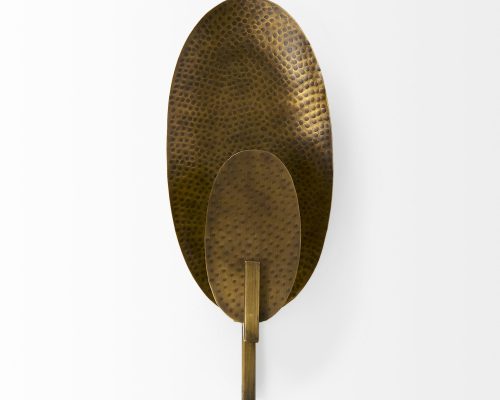 Mercana Clarence 7.0L x 5.3W x 17.0H Metal Hammered Gold Round Wall Sconce - Image 3