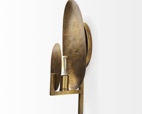 Mercana Clarence 7.0L x 5.3W x 17.0H Metal Hammered Gold Round Wall Sconce - Image 4