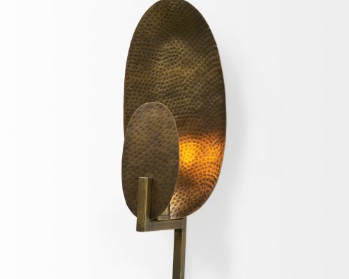 Mercana Clarence 7.0L x 5.3W x 17.0H Metal Hammered Gold Round Wall Sconce - Image 5
